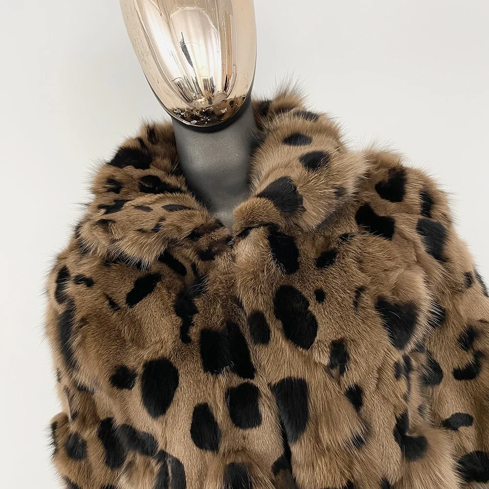 Women Luxurious One-piece Genuine Fur Leopard Print Coat Customized Natural Fox Fur Jacket Winter Real Fur Coat Autumn Fashion