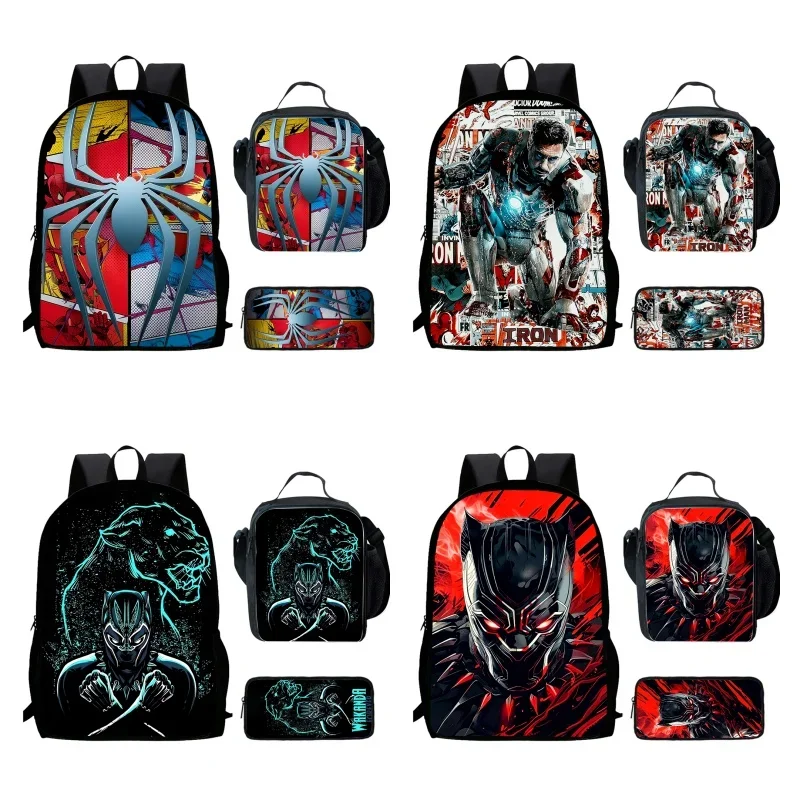 Cartoon MARVEL SERIES Child School Backpack With Lunch Bags Pencil Bags For Age 4-9 ,Light Weight School Bags For Boys Girls