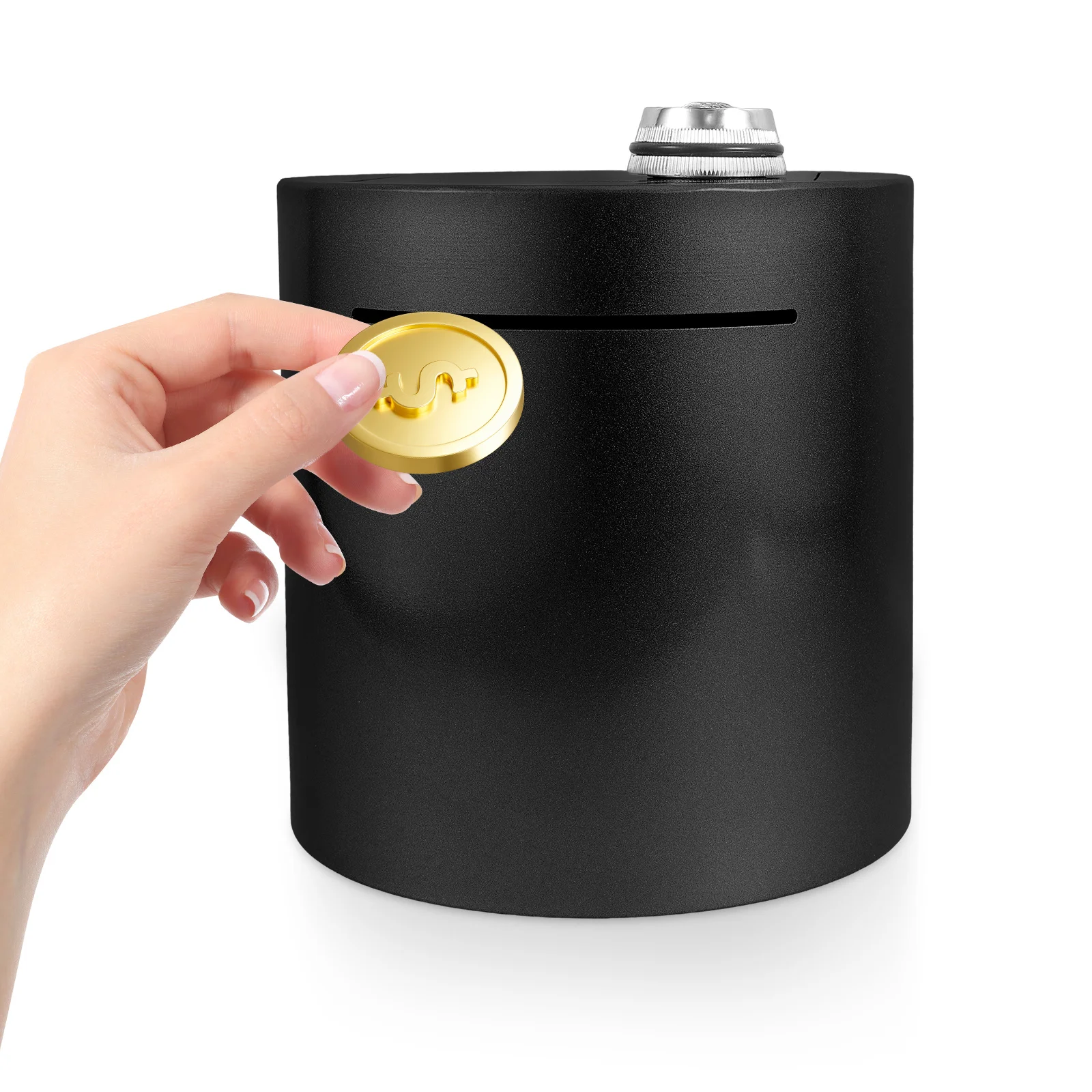 Cylinder Metal Piggy Bank Unbreakable Coin Container For Adults Money Saving Box Desktop Home Office Decoration Storage