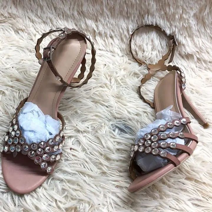 Women Peep Toe Wedding Sandals Crystal Bling Bling Colored Rhinestone shiny Sandals Stiletto Heels Slingback Ankle Strap Shoes