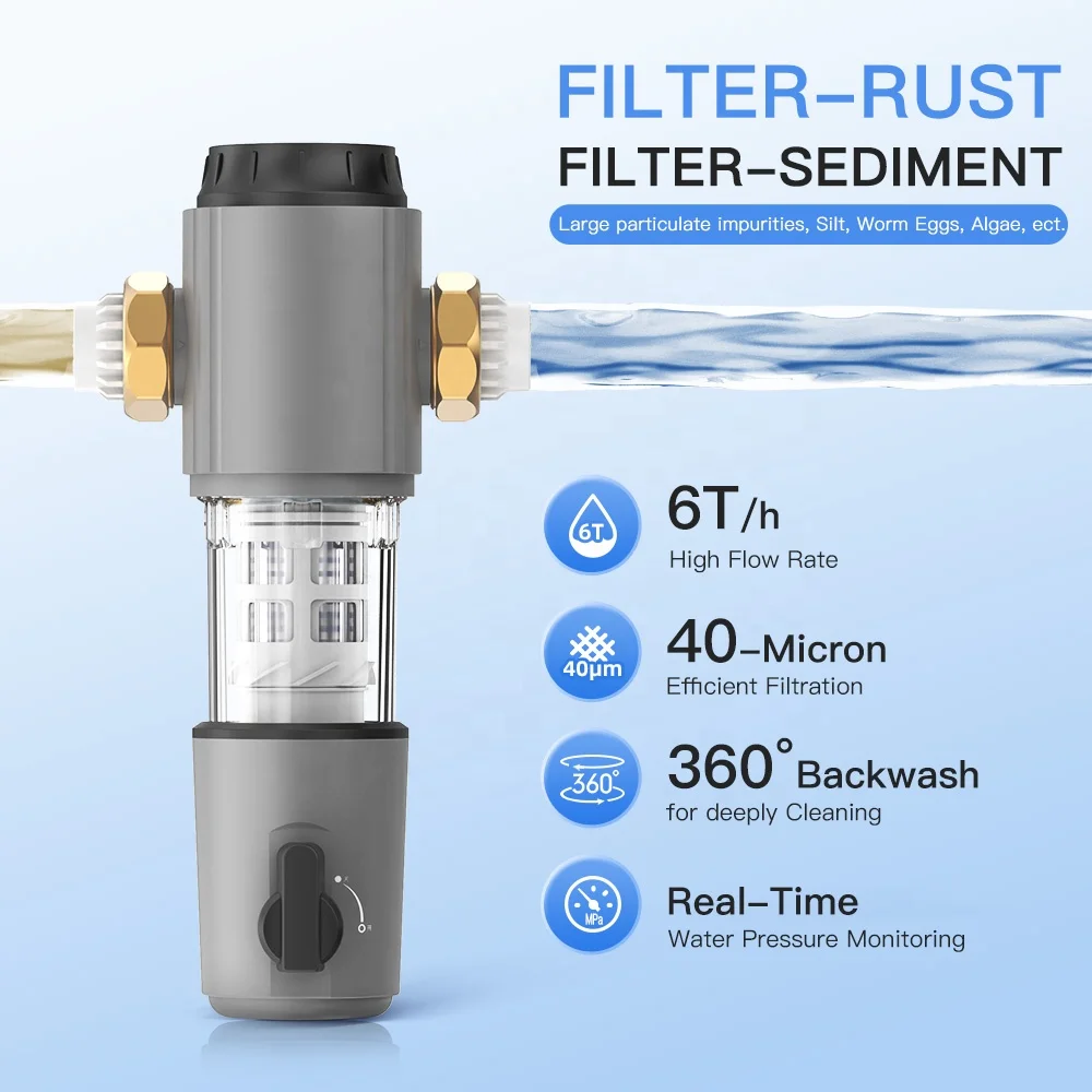 Advanced 40-Micron Pre-Filter Whole-Home Water Filtration System Manual Automatic Time Memory Flushing for Unmatched Purity