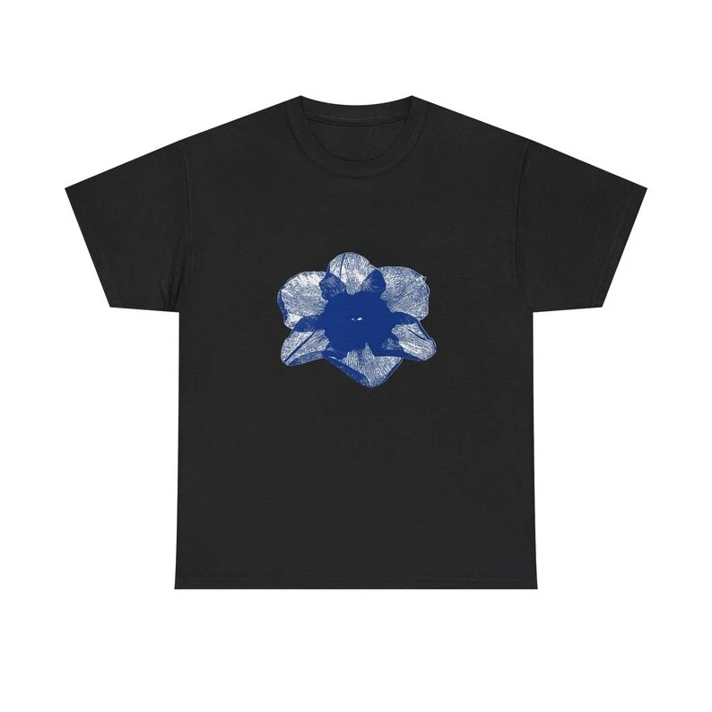 Camiseta Oversized Estampada Floral Azul Retrô Verão 2026, Estilo Indie Vintage Casual Streetwear Manga Curta para Homens e Mulheres