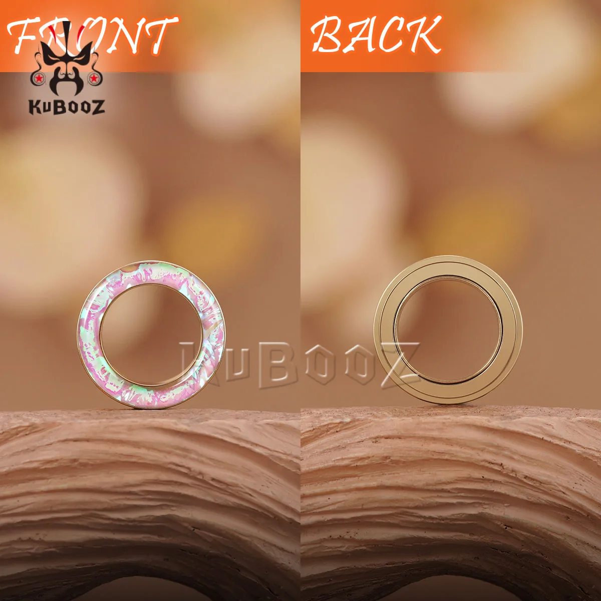 KUBOOZ Vergoldete Ohr-Tunnel-Plugs mit rosa schillernder Muscheleinlage, Edelstahl-Ohr-Dehner, Piercing-Schmuck, Geschenk – Detail 4