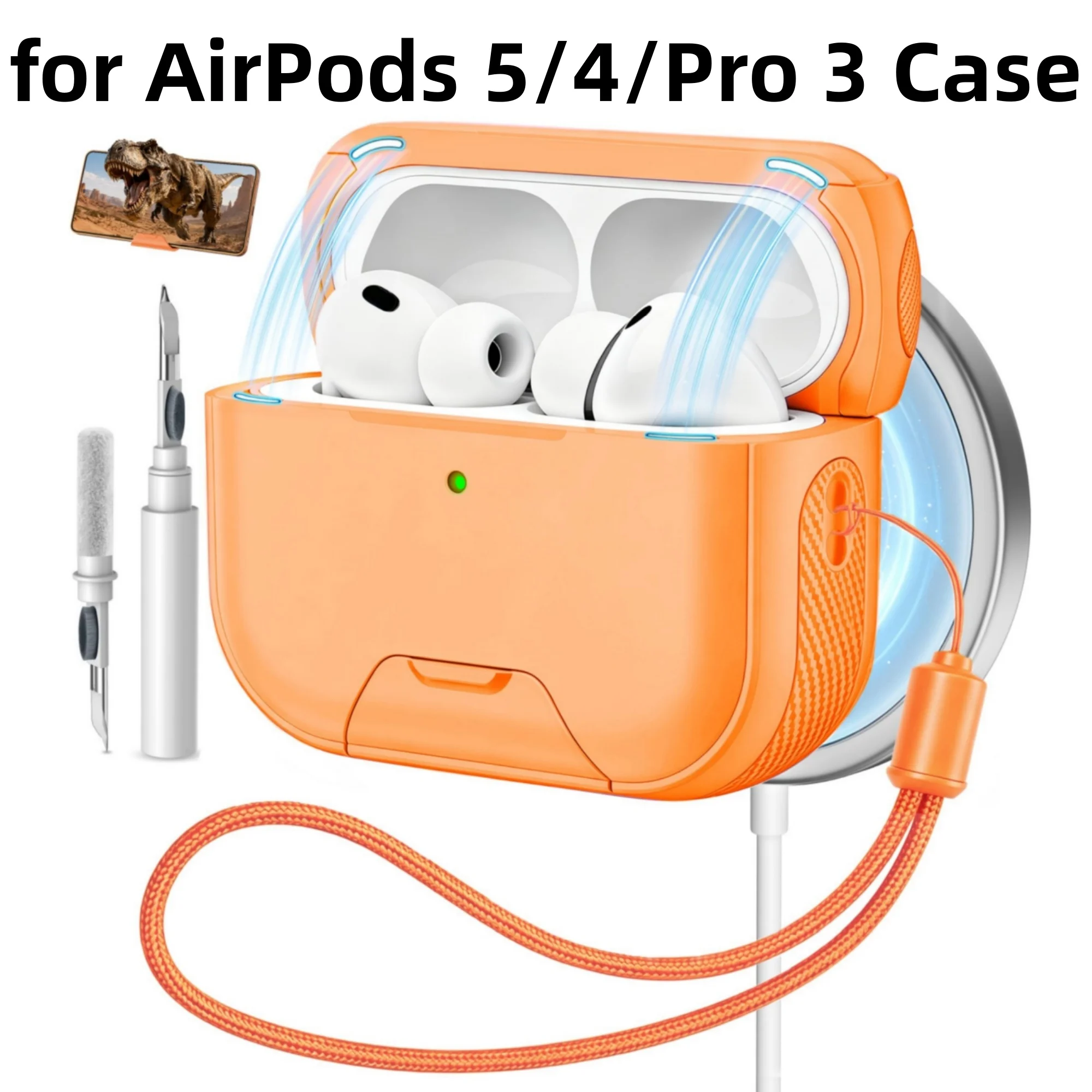 for AirPods 5/4/Pro 3 Case Magnetic Locking Lid Compatible with MagSafe Protection Cover with Cleaning Pen for AirPods 5/4/Pro 3