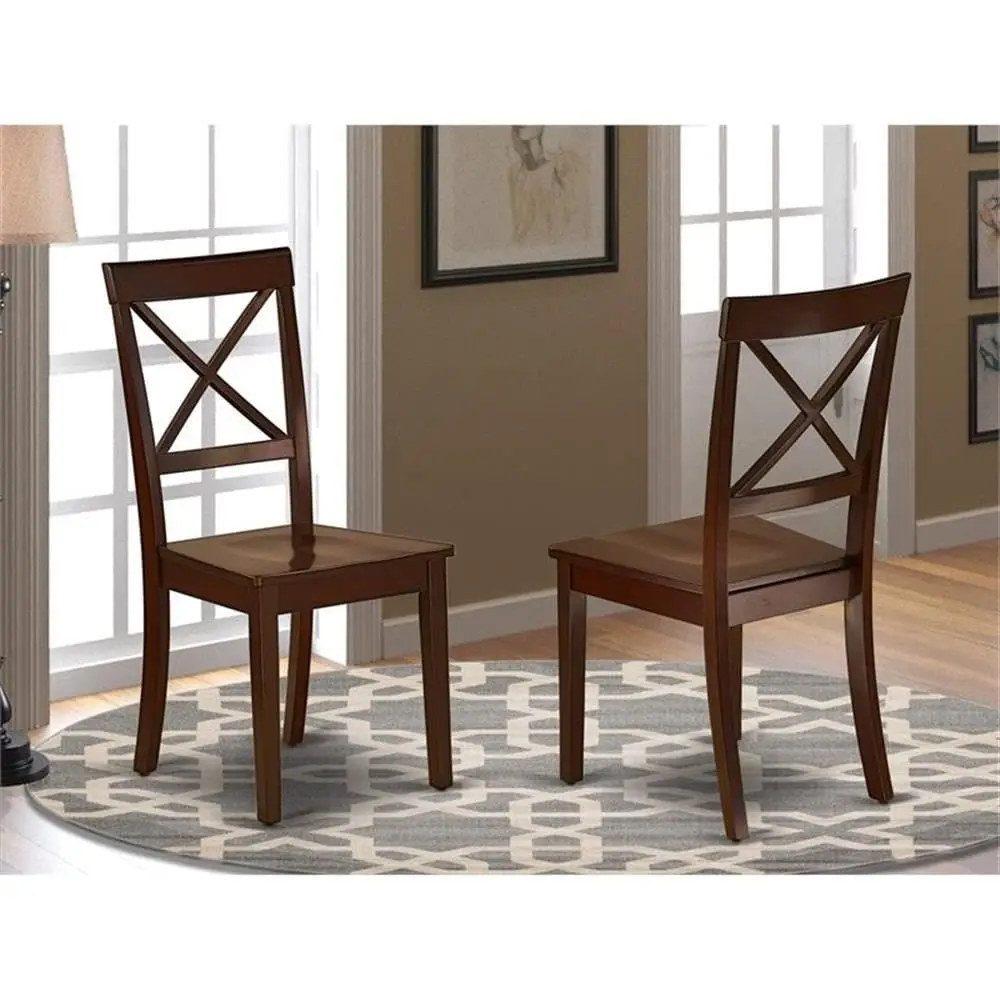 

BOCMAHW Boston Dining Chairs Cross Back Wood Seat Kitchen Chairs, Set of 2, Mahogany