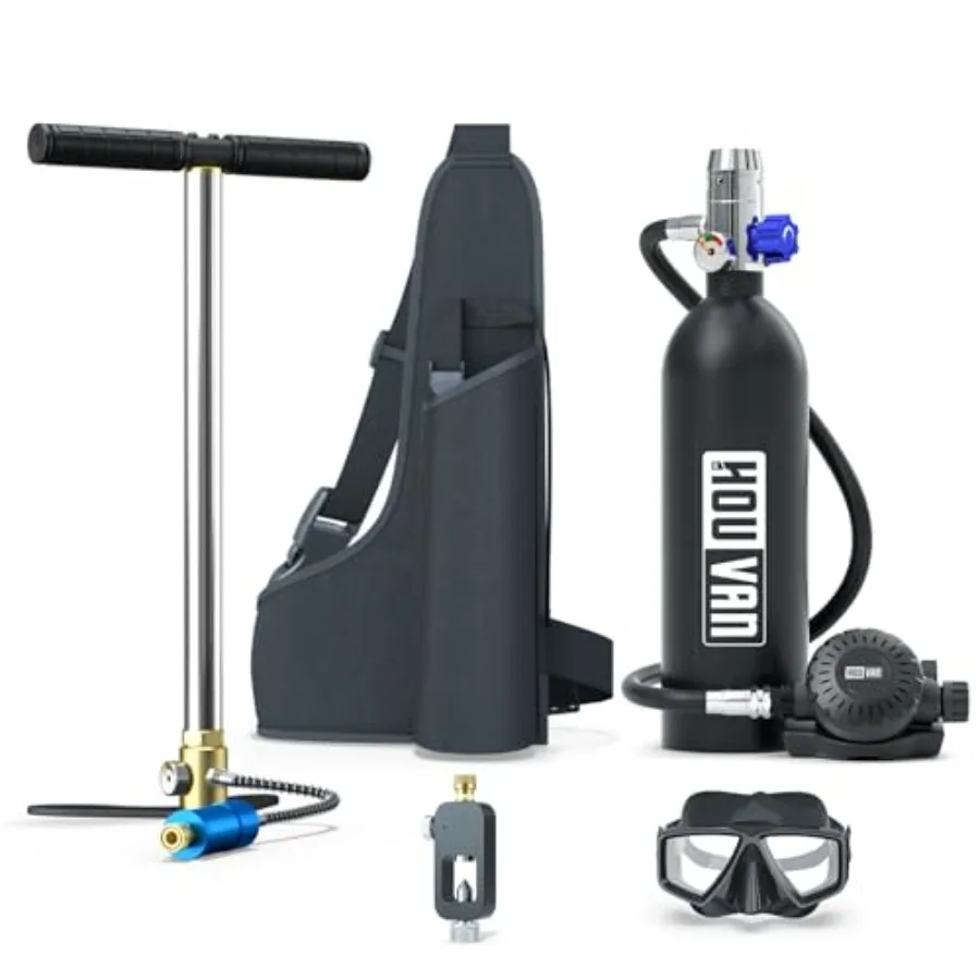 

Portable underwater exploration: aluminum 1.0L mini scuba tank in matte black with on-off valve lightweight and reusable pony b