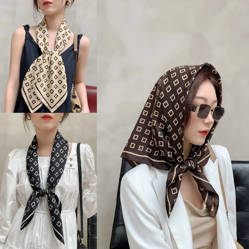 Primavera y otoño nueva moda sarga 90cm bufanda cuadrada grande bufanda de seda para mujer chal de doble propósito hilo con bufanda decorativa