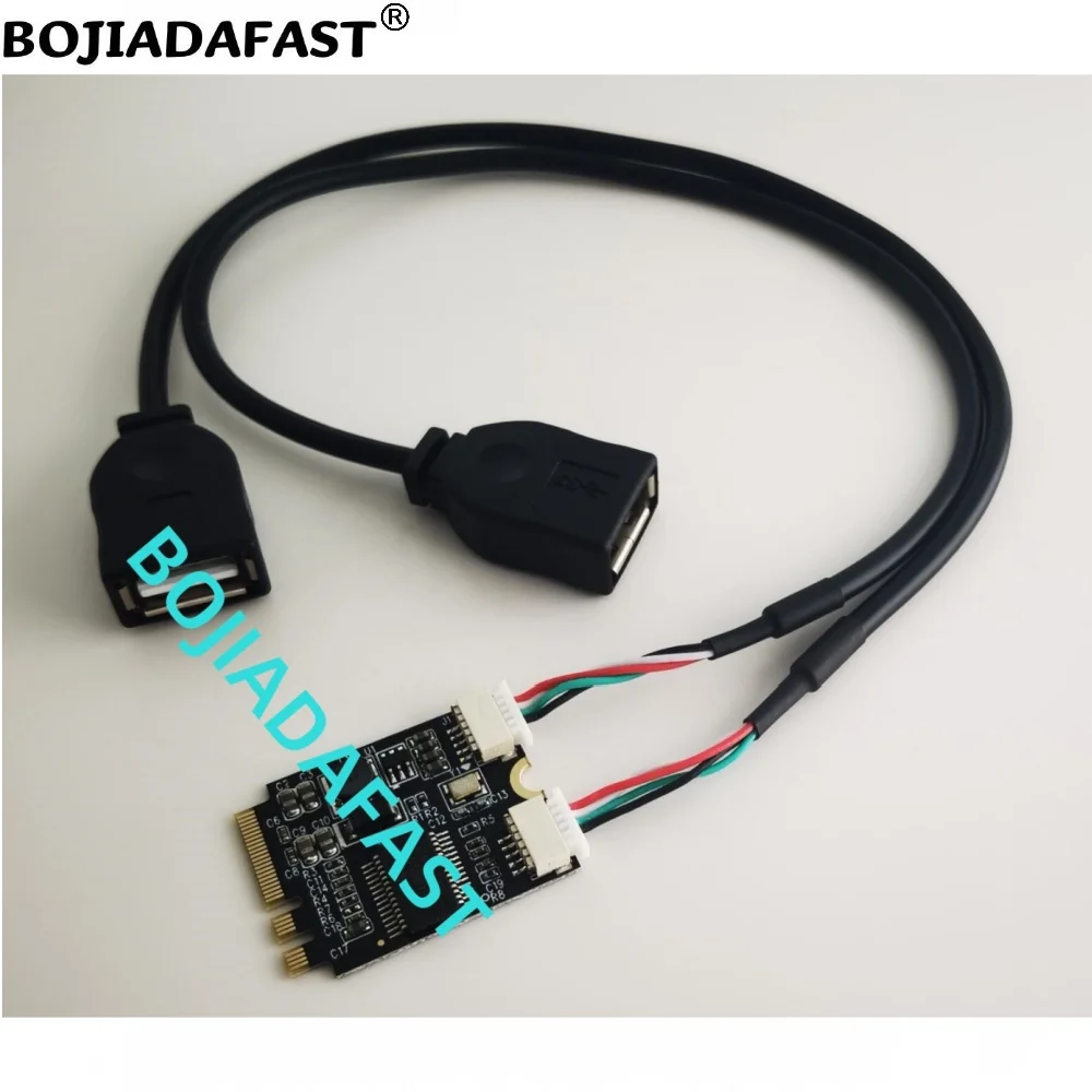 2 Ports USB 2.0 Type-A Connector To M.2 NGFF KEY A+E Interface Adapter Expansion Card With 0.3M Data Cable