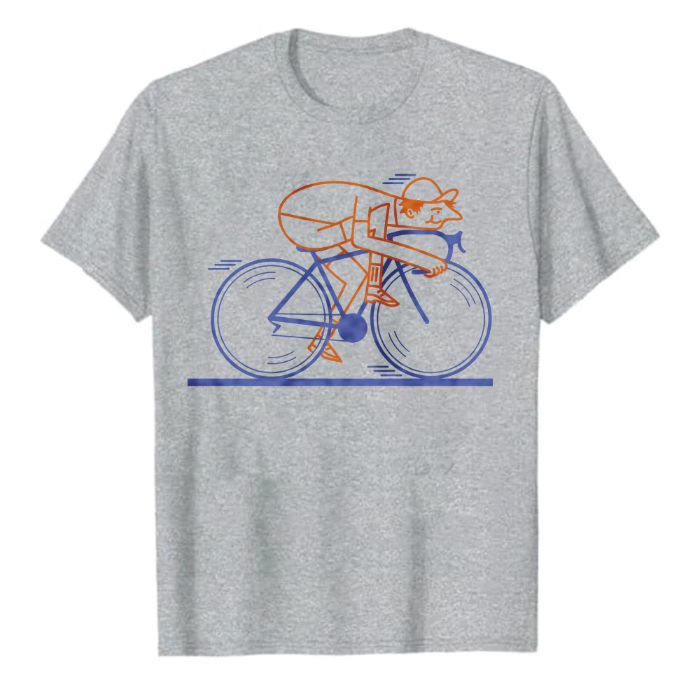 Two-Tone Road Racing Cyclist Single Line Graphic T-Shirt Unisex Road Bike Rider Crew Neck Casual Tee Oversized T Shirt Harajuku