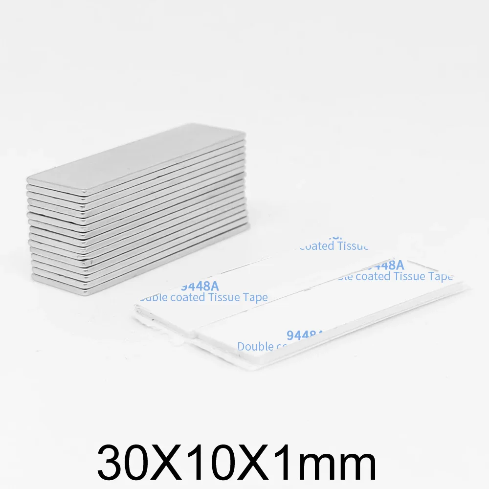 5/10/20/50/100/200PCS 30x10x1mm Block Strong Magnets 30x10x1 Sheet Permanent Neodymium Magnet With 3M Self - Adhesive 30*10*1