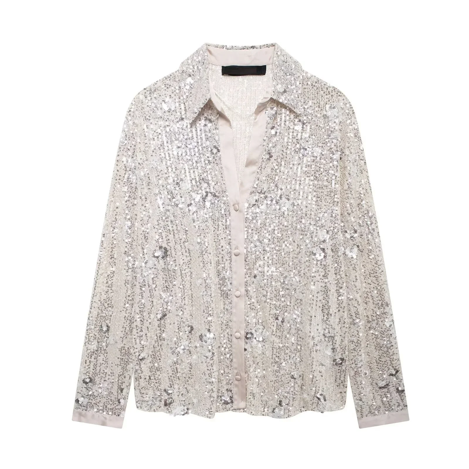 Tangada Women Oversized Beading Blouse Shirt Long Sleeve 2024 Chic Female New Year Top 3H0928