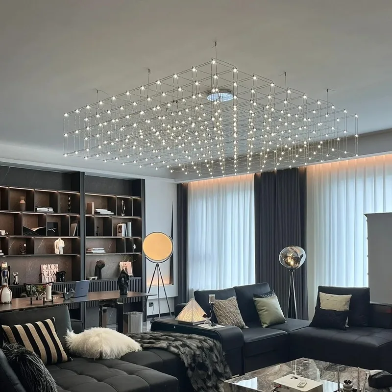 New style living room chandelier with a high-end feel, starry sky and firefly light cube design, popular on social media, Italia