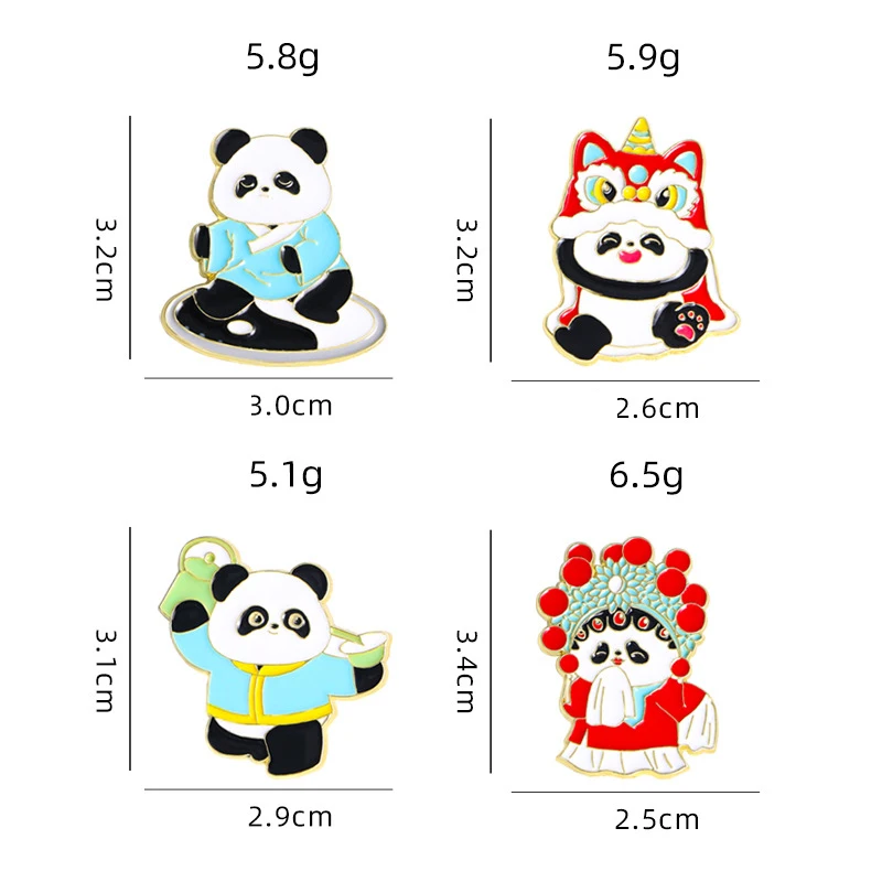 Chinese style national tide panda brooch cute panda opera Tai Chi lion dance juggling costume hat bag metal badge pin