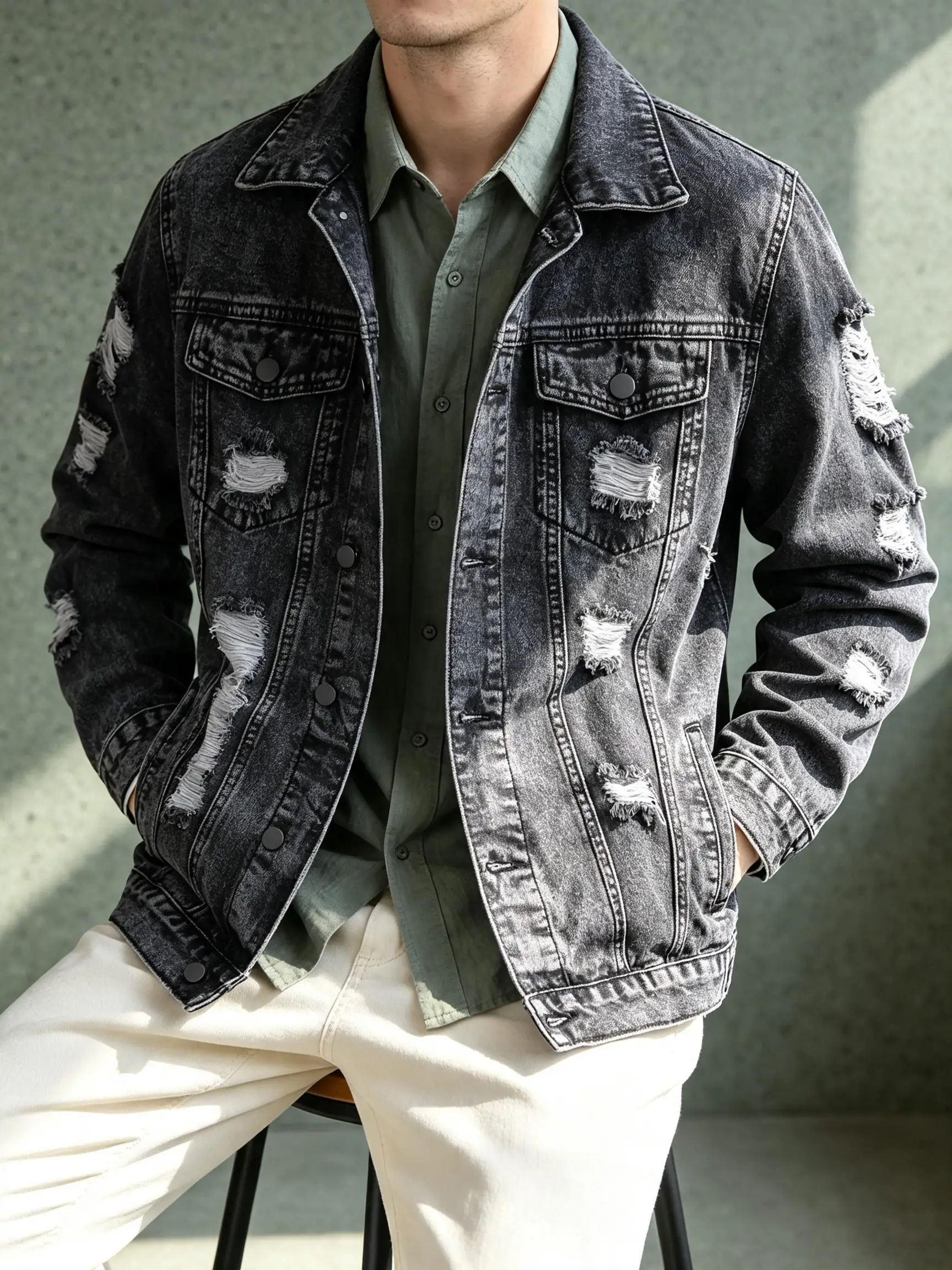 Trendy Men's Lightweight Denim Jacket, Fashion Street Style Thin Outerwear, Casual Trucker Coat, Perfect Gift for Boyfriend