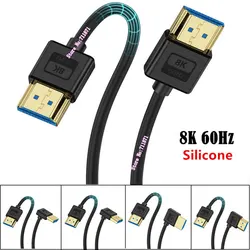 soft Ultra thin 8K HDMI-compatible Cable Line 90 Degree Right Angle Elbow Male to Male 8K HDMI-compatible Cord Wire Cable Line