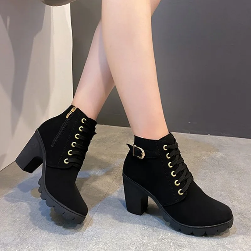 *Modische, heiß begehrte, sexy, elegante Arbeitsstiefel für Damen, Winter, neu, runde Zehenpartie, quadratischer Absatz, bequem, lässig und barfuß tragbar – Detail 7