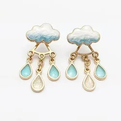 New Korean Cute Cloud Blue Rain Lightning Drop Dangle Earrings for Women Sweet White Charming Fun Jewelry Cloud Simple Jewelry