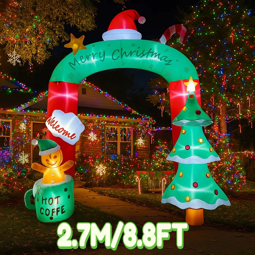 2.7M/8.8FT Christmas Archway Tree Coffee Cup Inflatable Lights LED Home Decor Toys Yard Xmas Ornaments Holiday Decor Supplies