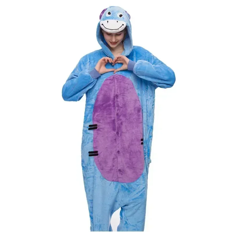 New Arrival Kigurumi Blue Donkey Onesies Animal Winter Flannel Pajamas Adult Halloween Party Costume Jumpsuit