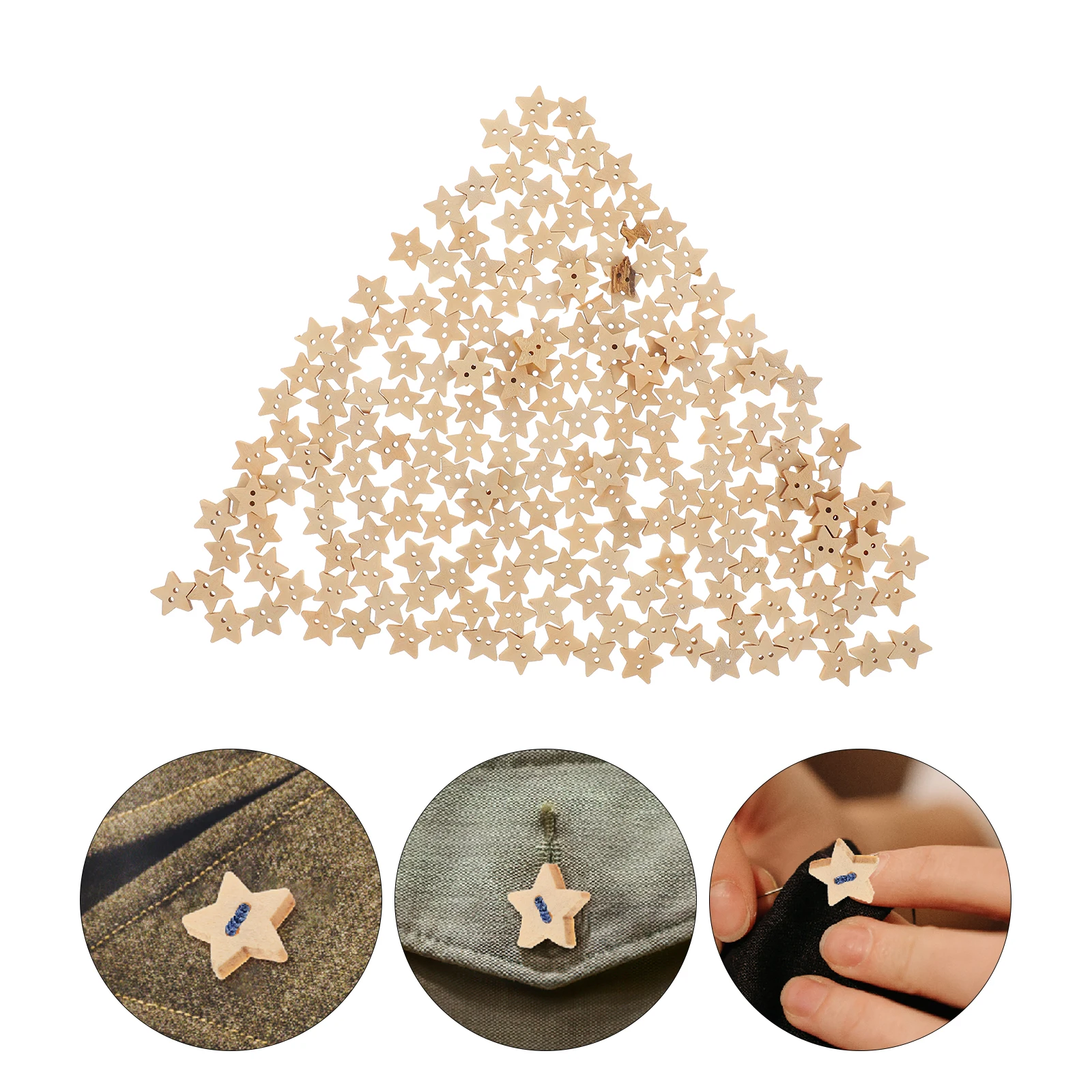 

200Pcs Natural Wood Buttons Star Shaped 2 Hole for Sewing Knitting Craft Scrapbook Handmade DIY Decoration Wooden Embellishments