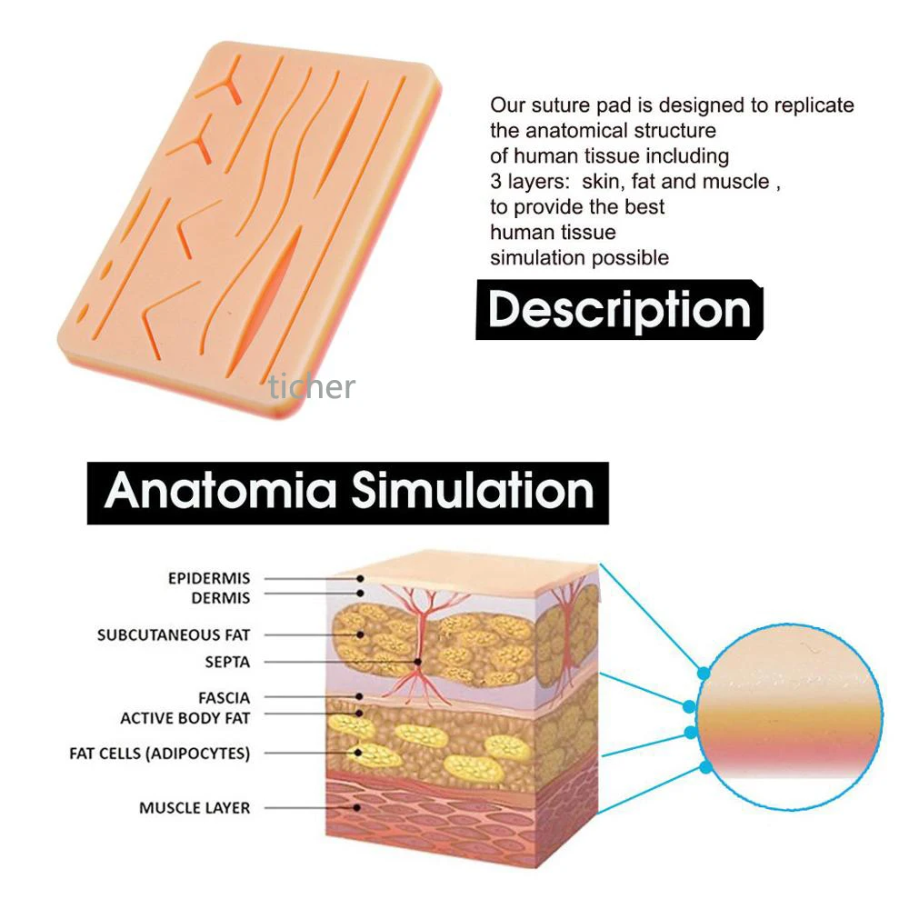 Szew chirurgiczny zestaw treningowy skóra obsługa szew praktyka Model podkładka szkoleniowa igła nożyczki zestaw narzędzi nauczanie medyczne