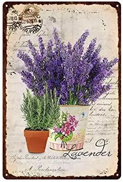 Tin Sign Flower Lavender Metal Wall Panel Art Decoration Metal Sign Retro Vintage Tin Sign Metal Poster Wall Art Decor 8X12 Inch