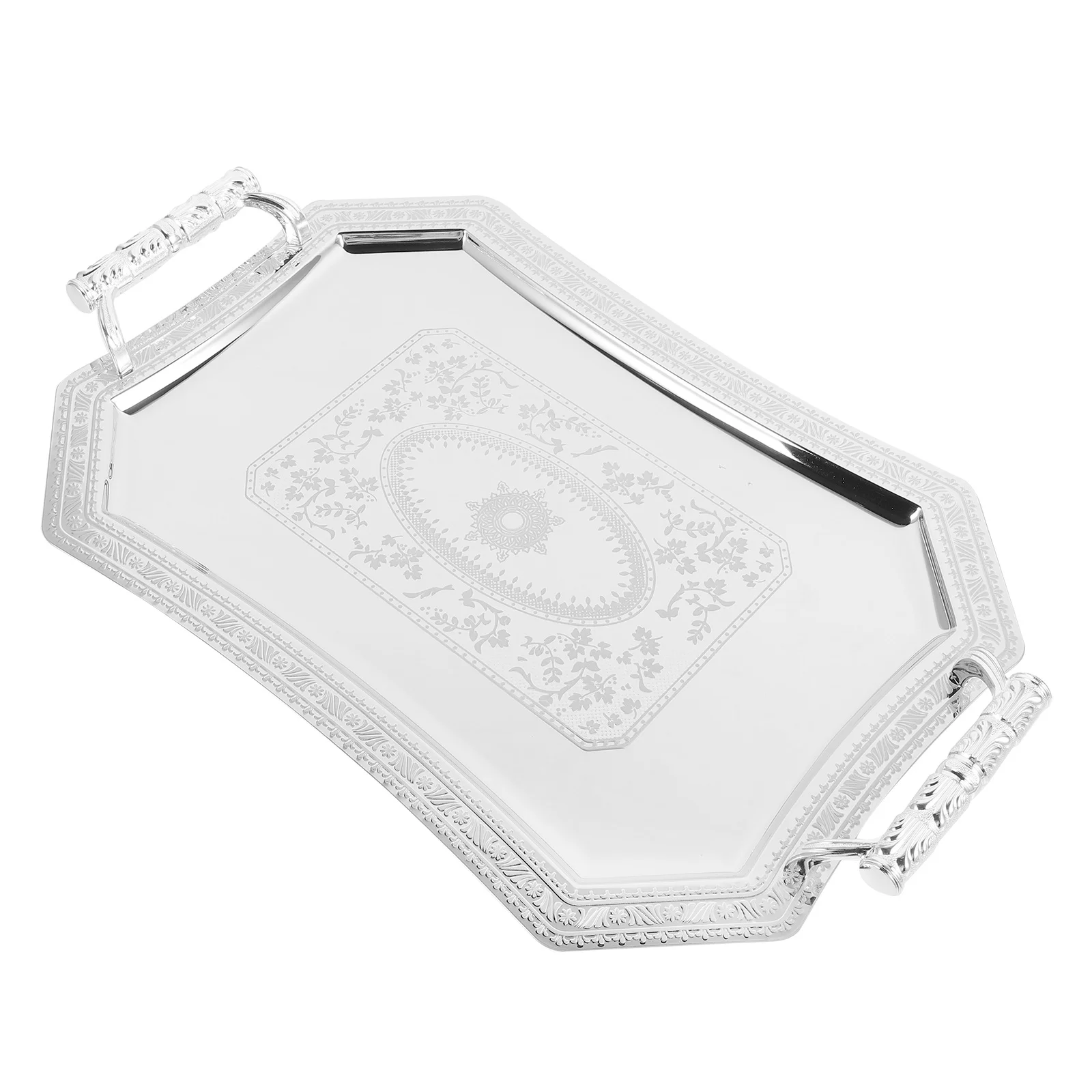 

Vintage Silver Serving Tray with Handles Classic Elegant Design Perfect for Snacks Desserts Party Banquet Display