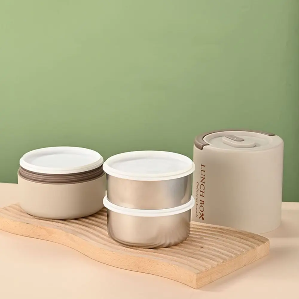 

Практичный 3-слойный ланч-бокс из нержавеющей стали, круглый термобокс большой емкости с ложками, штабелируемый контейнер для еды, школьный контейнер