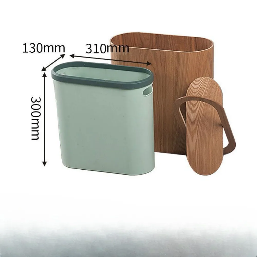 Large Capacity Kitchen Trash Can with Lid Solid Wood Paper Basket Creative Kitchen Storage Supplies Nordic Wooden Trash Can