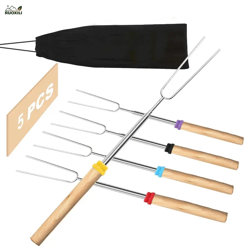 

Stainless Steel Roasting Sticks with Portable Carrying Bag For Barbecue Sets,Telescoping Barbecue Forks,Fire Pit Rods,Camping