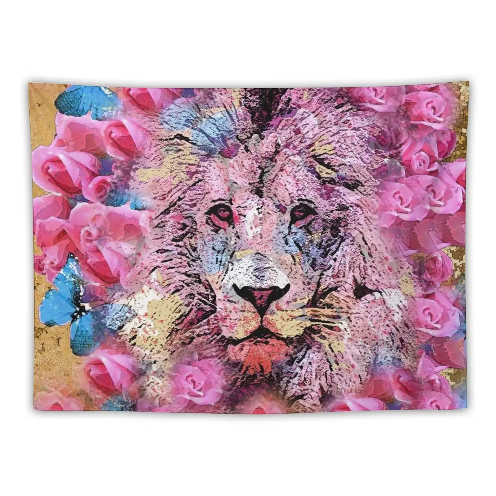 

LION AND PINK ROSES Tapestry Home Decor Aesthetic Nordic Home Decor Room Design Wall Decoration Tapestry