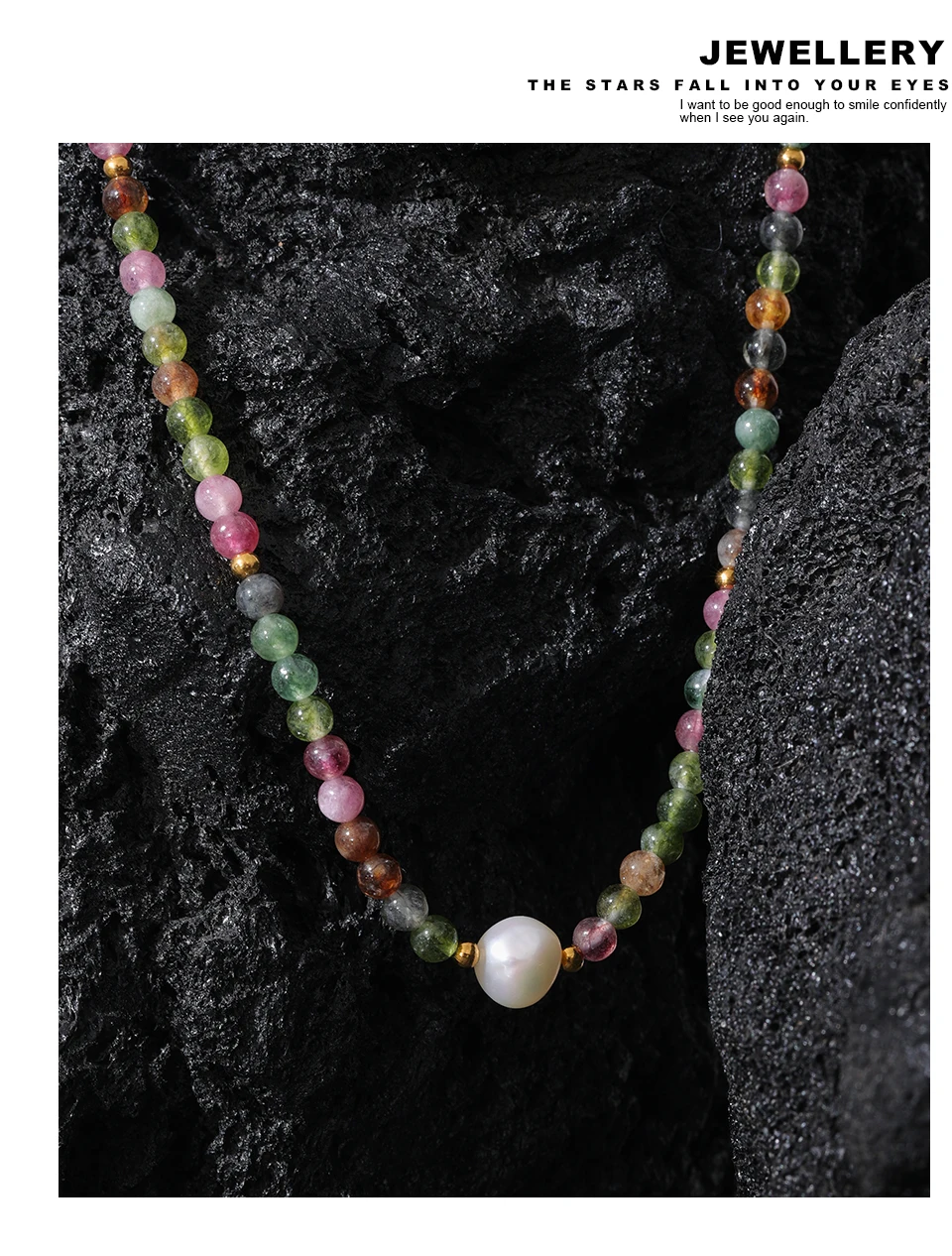 Yhpup Mehrfarbige natürliche Turmalin Stein Perle Halbedelstein Perlen Luxus Damen Halskette handgemachte Edelstahl Schmuck Geschenk – Detail 13