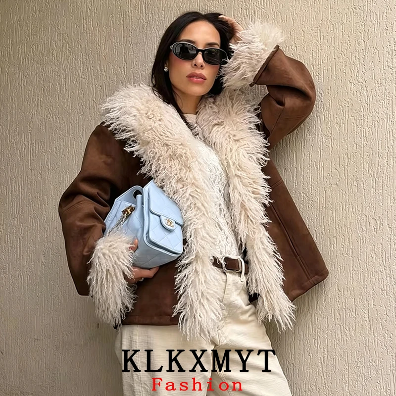 KLKXMYT Women Autumn Winter Jacket Thick Warm Faux Fur Partchwork Jackets Coat Chic Casual Streetwear Commute New Coats