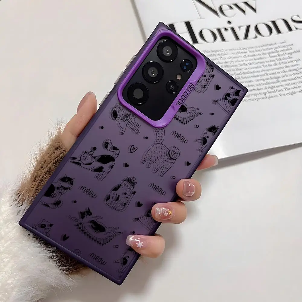 حافظة هاتف متقدمة بسيطة ولطيفة على شكل قطة لهاتف سامسونج جالاكسي S25 Edge S24 S23 S22 S21 S20 Ultra Funda حافظة هاتف فضية من السيليكون