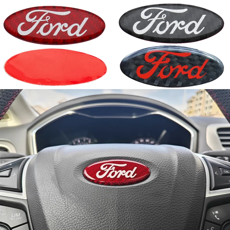 1pcs 3D 58mm carbon fibre Ford steer wheel emblem Sticker Car Steering Wheel Sticker Car Interior Emblem Car Accessories