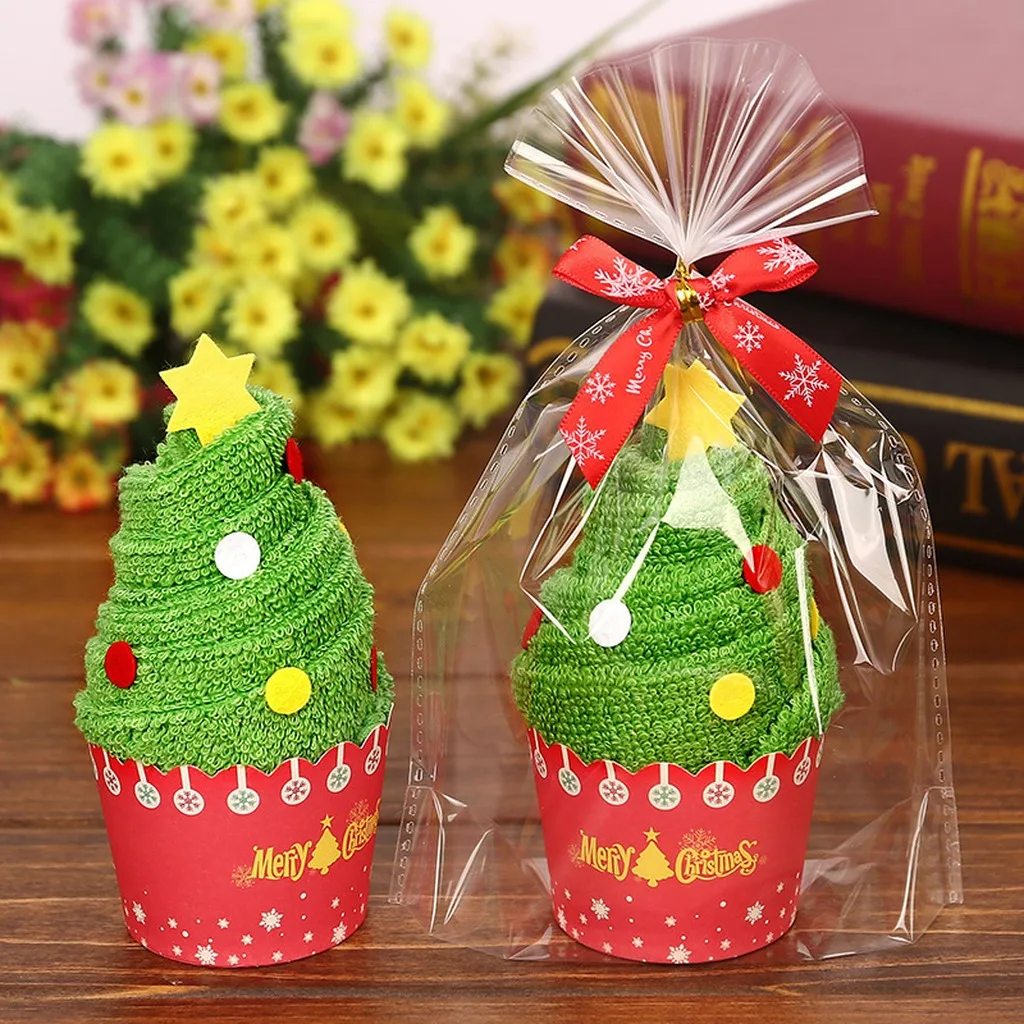 Christmas Embroidered Hanging Hand Towel Cotton Coral Fleece Square Handkerchief for Christmas Holiday Decoration Gift 35x35cm