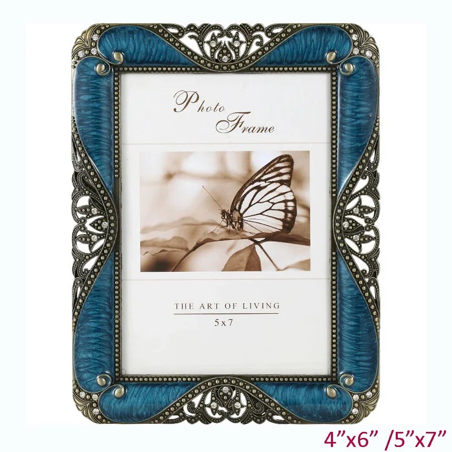 Antique Brass Purple Silver White Jeweled 4x6, 5x7 Inches Two Ways Home Decor Tabletop Metal Alloy Picture Photo Frames