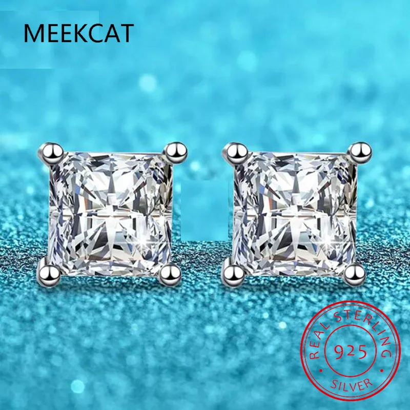 Princess Cut 0.4-5CT Moissanite Stud Earrings for Women Men VVS Simulated Diamond Ear Studs 925 Sterling Silver Jewelry