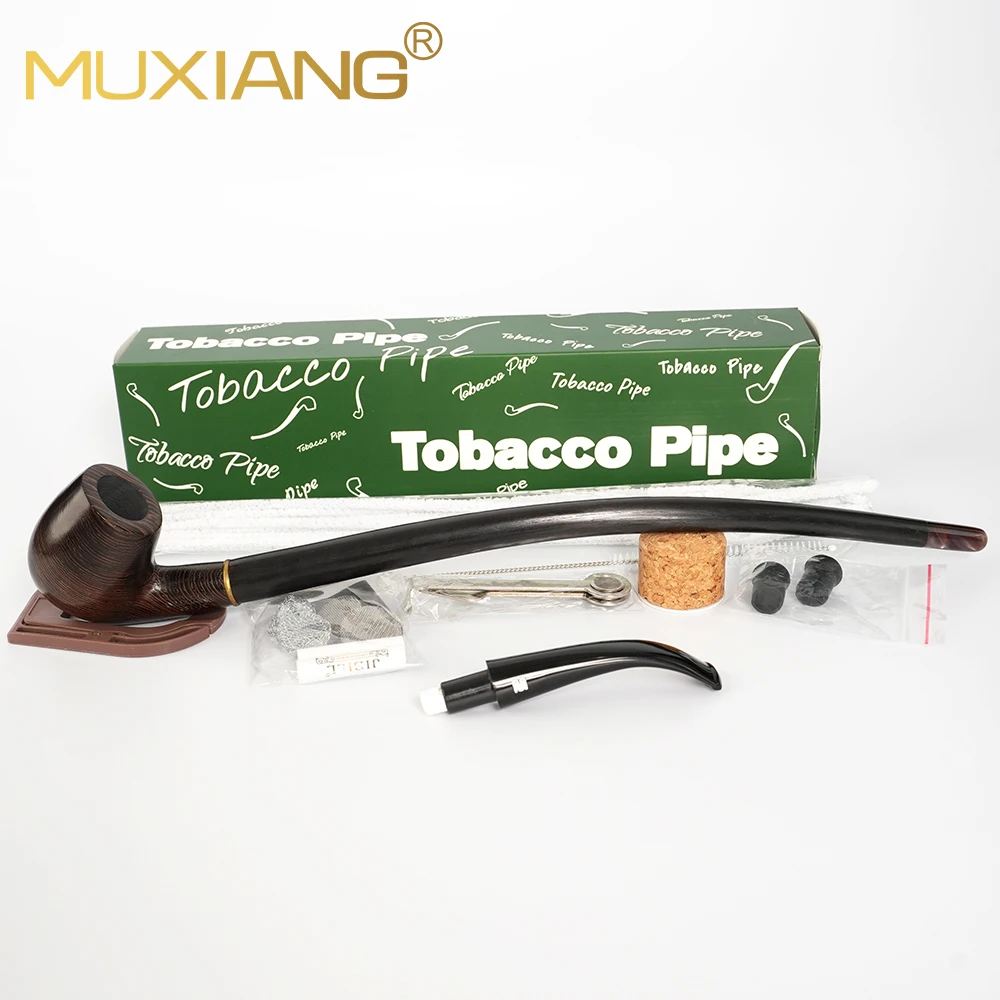 Church pipe wooden pipe long reading pipe tobacco pipe mahogany  smoking pipes with decorative ring with cleaning accessories