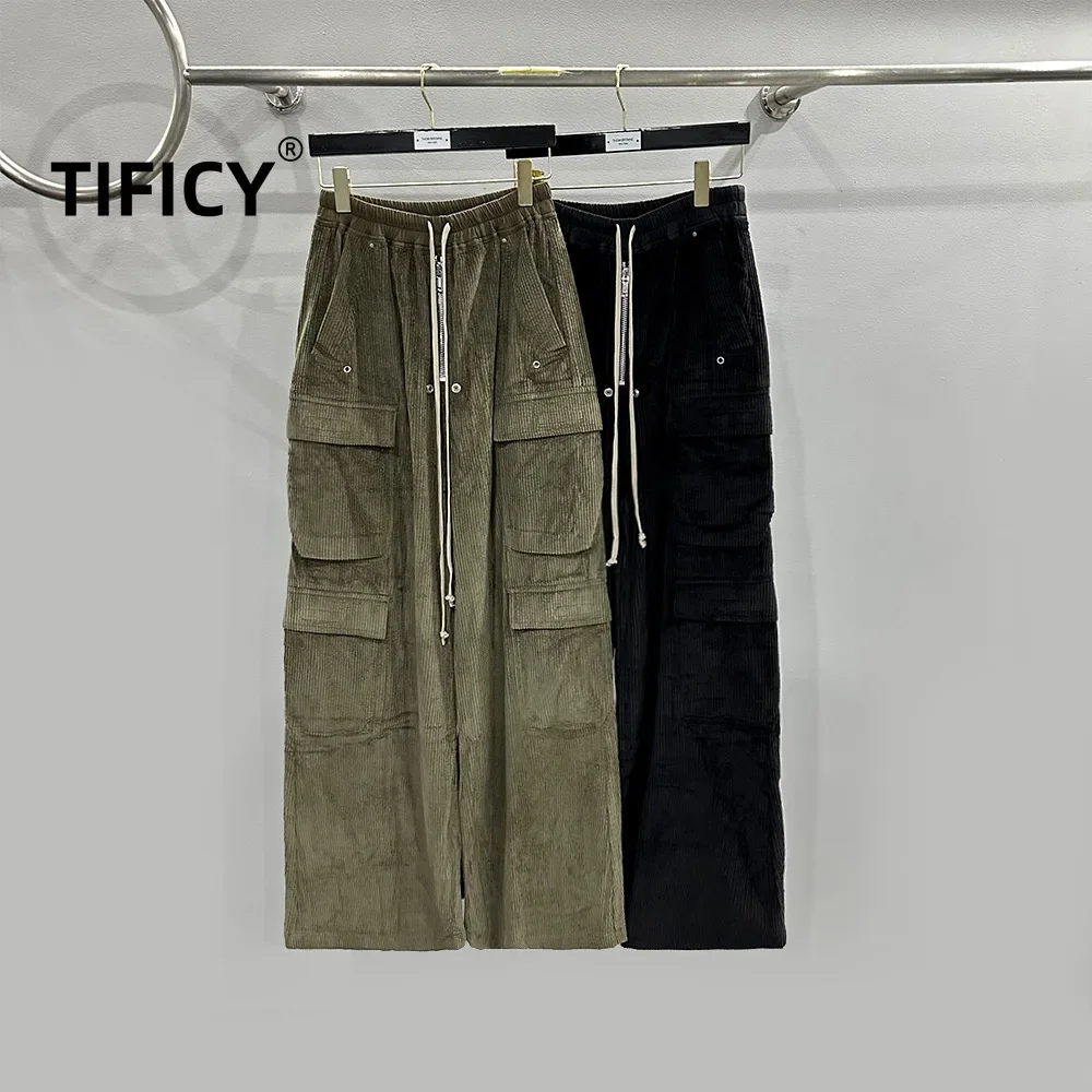 TIFICY High Street hombres Primavera/Verano High Street nuevo producto pana verde ropa de trabajo bolsillo grande Casual pantalones de pierna ancha