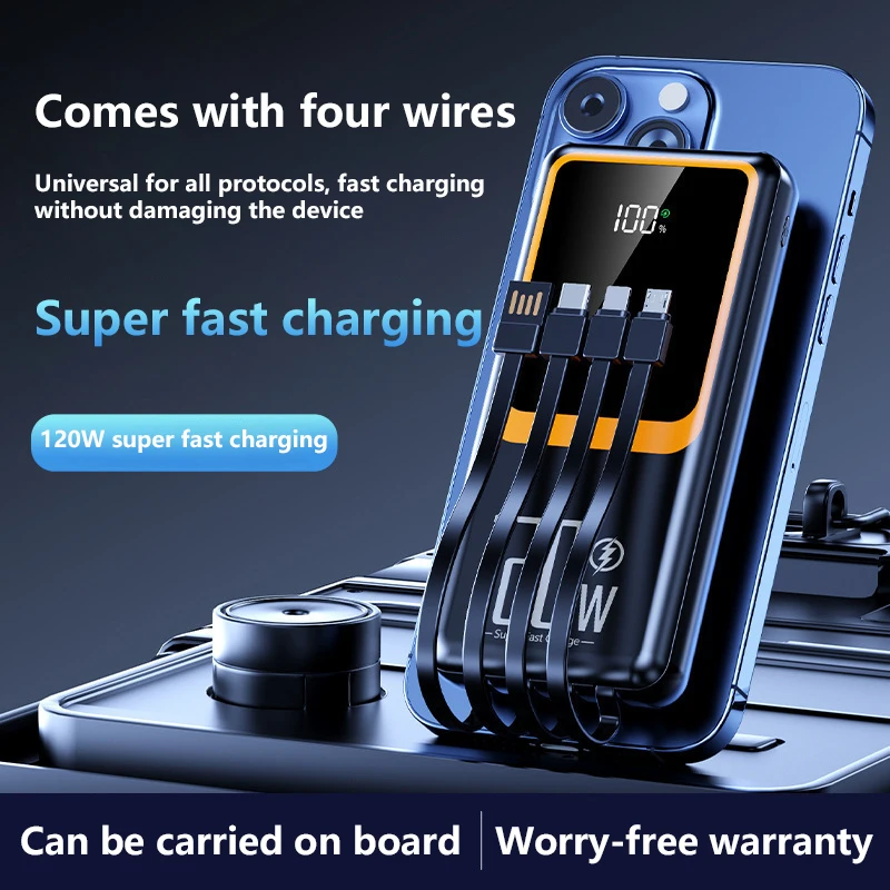 120W 100000mAh Super Fast Charging Power Bank Convenient Mirror-like Screen Digital Display Business Powerbank for All Phones