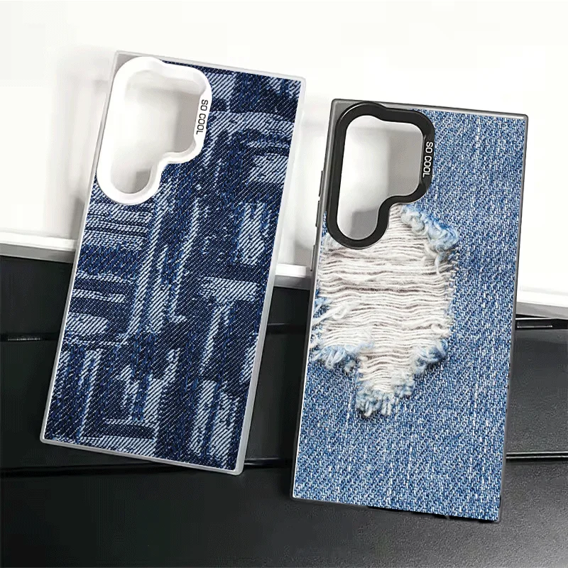 Retro Denim Pattern Soft Phone Case for Samsung Galaxy S24 S25 FE S26 Edge S23 Ultra S22 Plus S21 + Shockproof Cover Back Shell