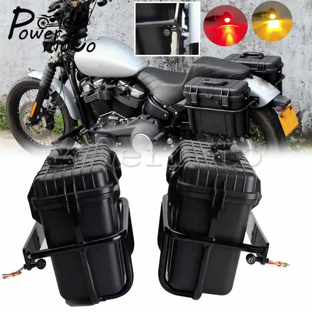 

ABS Tail LED Saddlebag Motorcycle Rear Rail Box Kit For Harley Slim Deluxe Breakout Sport Glide Fat Boy Street Bob FXST 2018-22
