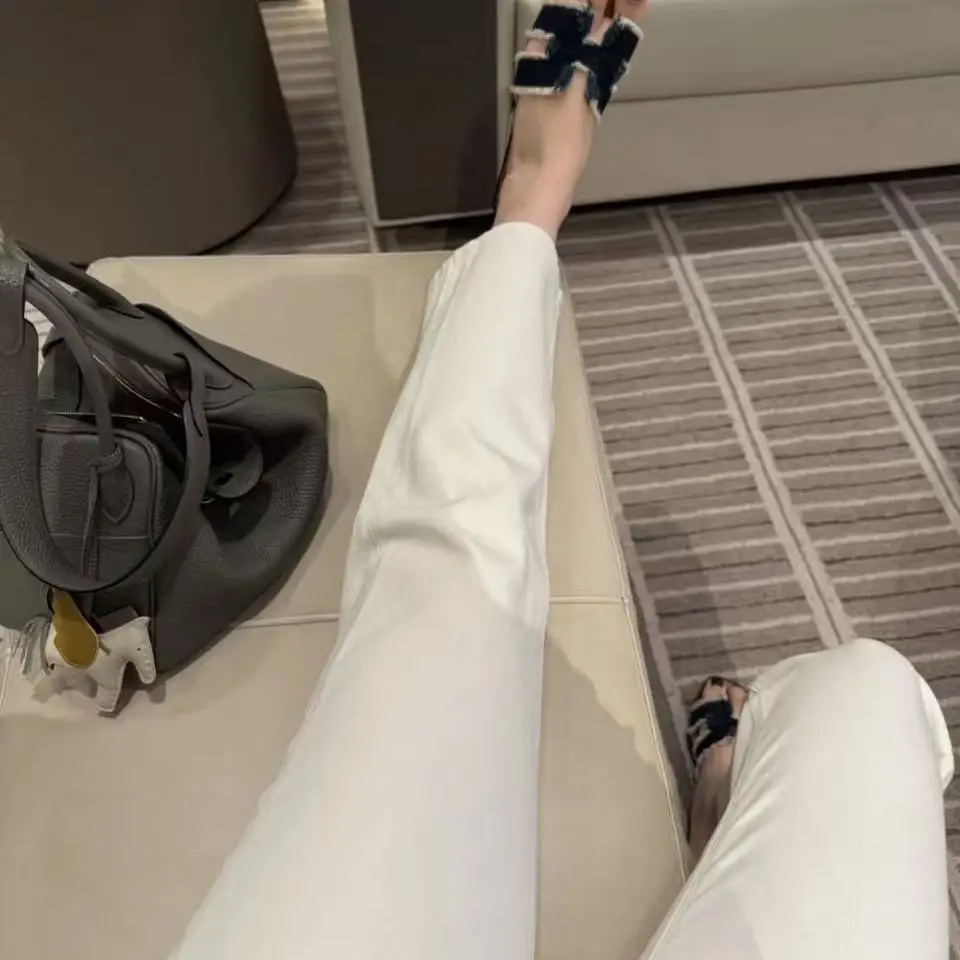 

J·Y Conological | Slimming High Waist Pure White Versatile High Waist Jeans Simple Sle Ladies Faion Cotton Fabric