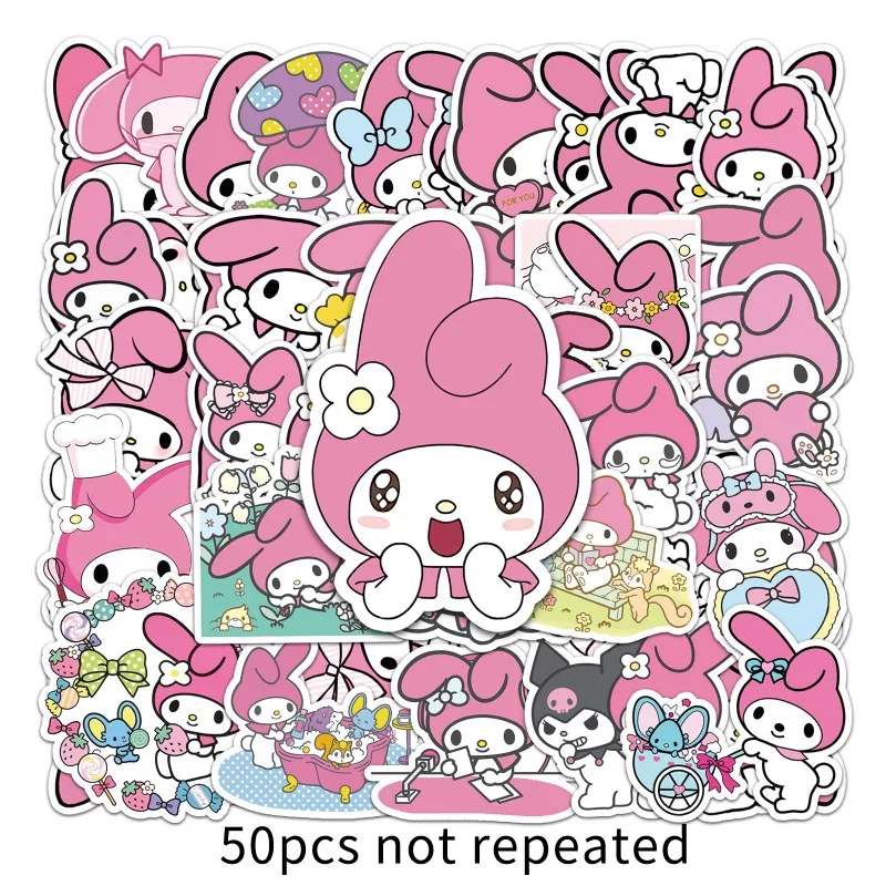 50Pcs Sanrio My Melody Stickers Cartoon Melody Rabbit Stickers for Scrapbooking Laptop Suitcase Waterproof Sticker Decal Kid Toy