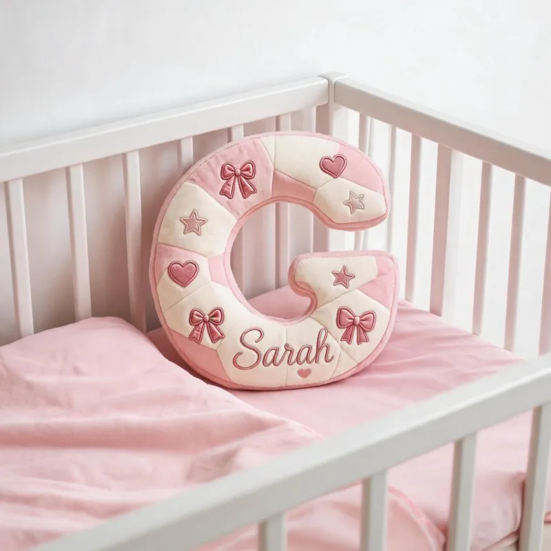 Custom Personalized Photo Initial Shaped Pillow, Pink Bow & Heart Decorative Cushion, Unique Home Decor Accent for Sofa Bedroom