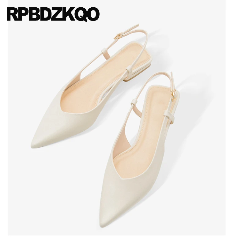 Large Size Pointed Toe Slingback Comfortable Flats Sandals Wide Fit Plain Women Work Summer 2023 Shoes Suede Candy Office Solid image 6