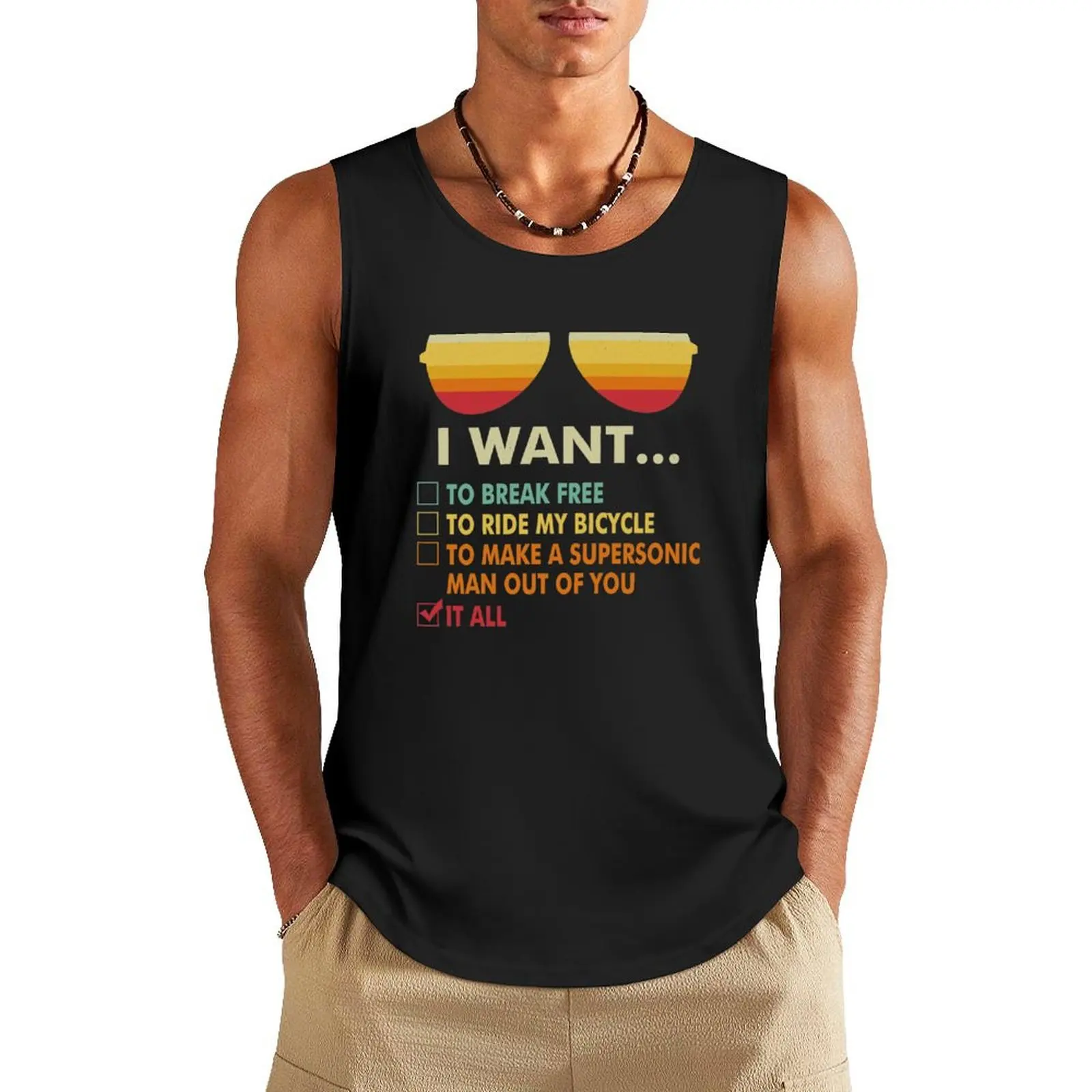 Funny Music lover Gift Bicycle Costume I Want It All Tank Top bodybuilding Men's gym Bodybuilding clothing man muscle t-shirt