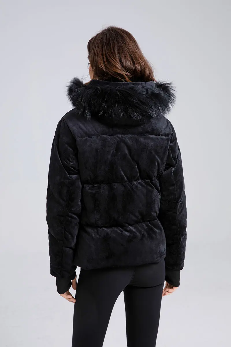 AS winter woman Velour / Vegan leather coat filled down outwear Detachable nature fur metal gold zipper