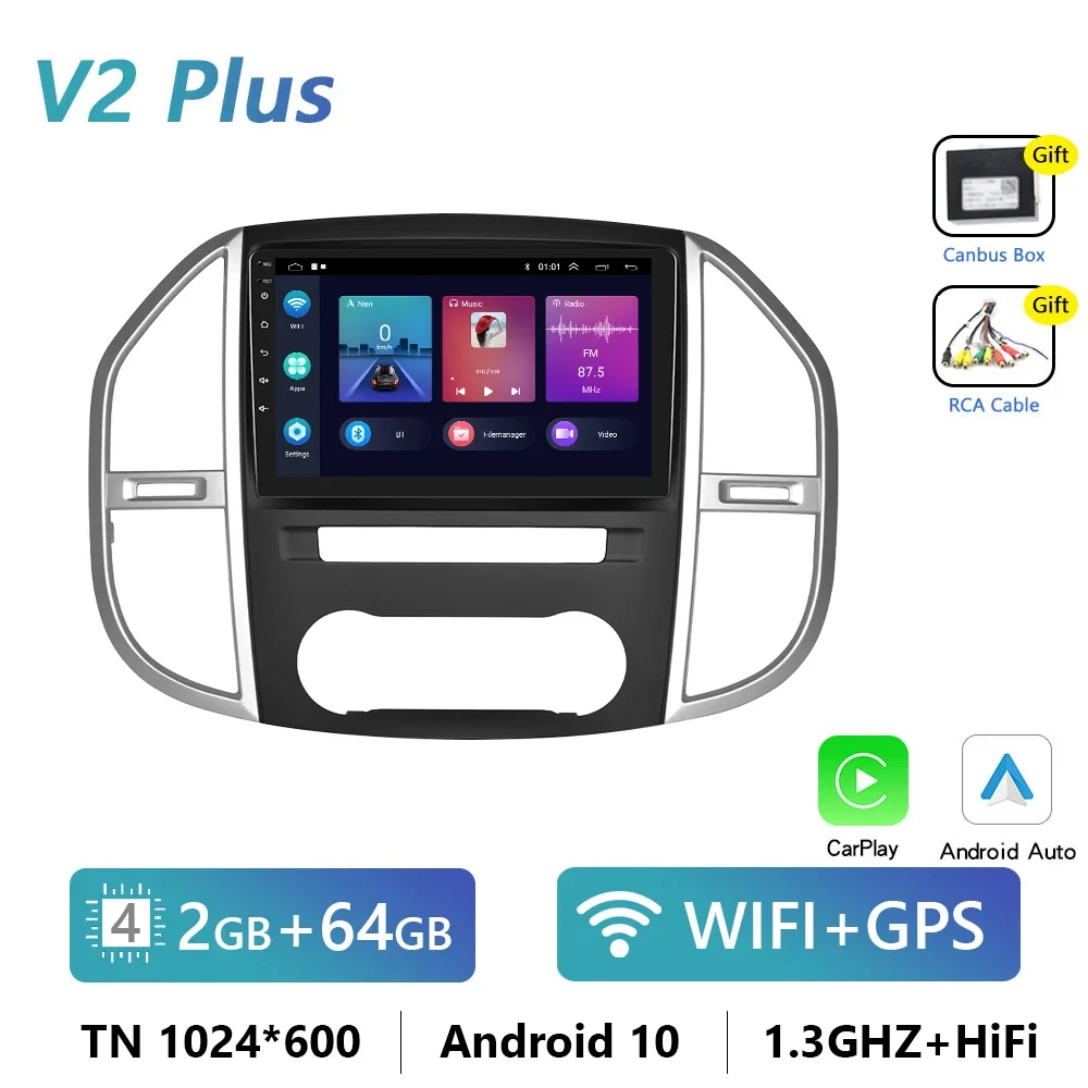 Podofo 4G Carplay Android Autoradio Voor Mercedes Benz Vito 3 W447 2014-2021 Multimediaspeler Gps Navigatie 2-Din Dsp Head Unit